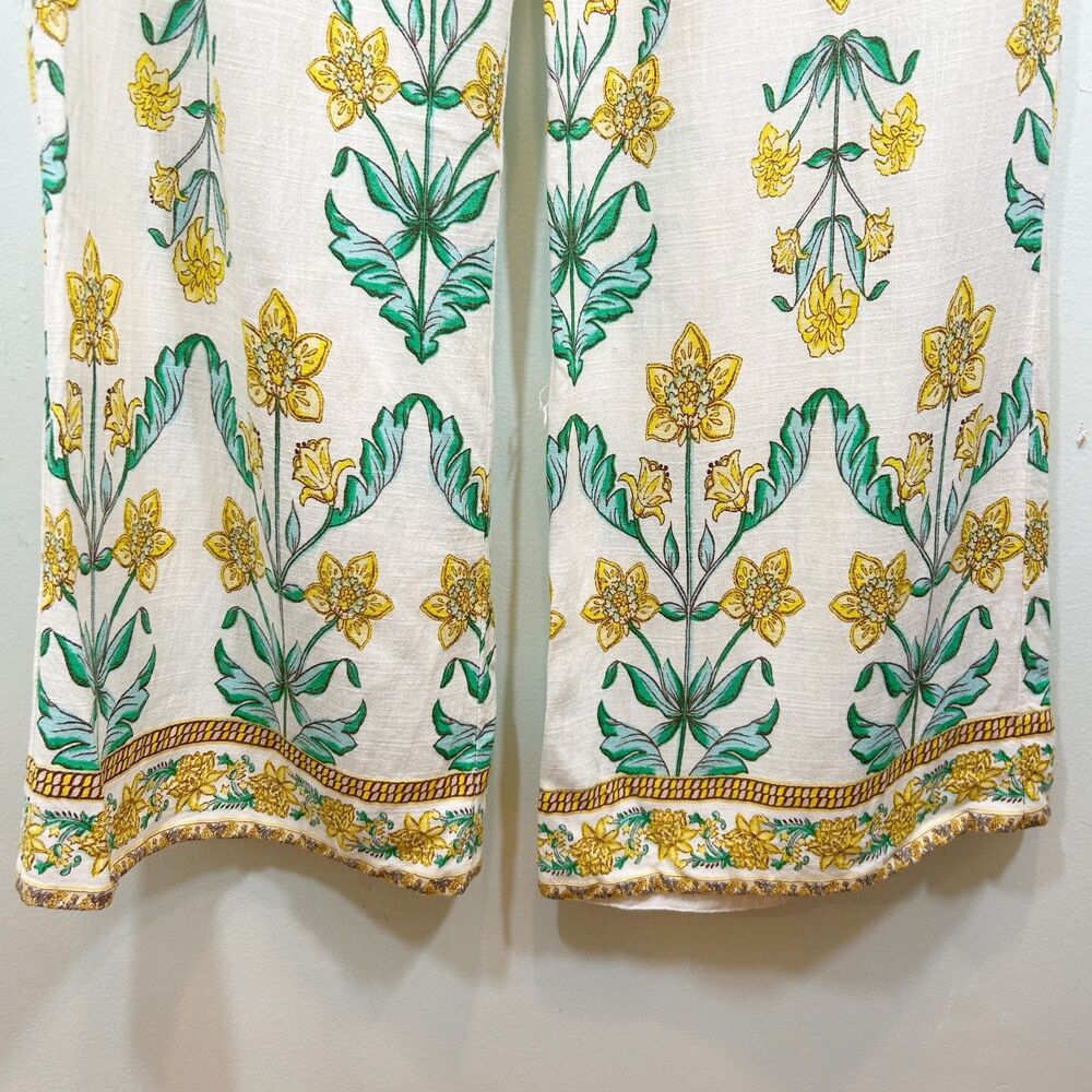 DRAPER JAMES RSVP Linen Blend White Yellow Floral Pants Size L Casual Vacation - Picture 3 of 12